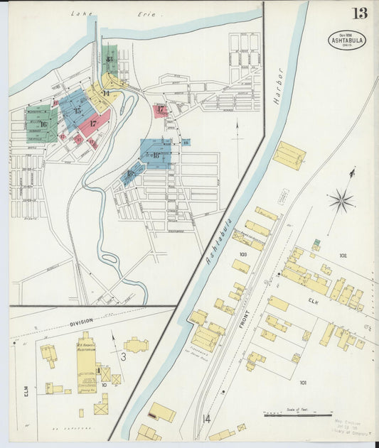 Sanborn Fire Insurance Map from Ashtabula, Ashtabula County, Ohio (1898), Sheet #0013 - Historic Sanborn Fire Insurance Map Print, vintage old map wall art, antique decor, genealogy gift, Ohio Ohio map