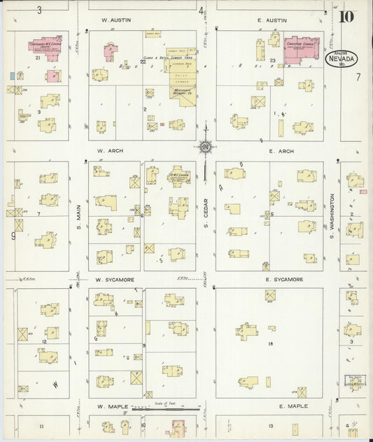 Sanborn Fire Insurance Map from Nevada, Vernon County, Missouri (1914), Sheet #0010 - Historic Sanborn Fire Insurance Map Print, vintage old map wall art, antique decor, genealogy gift, Nevada Nevada map