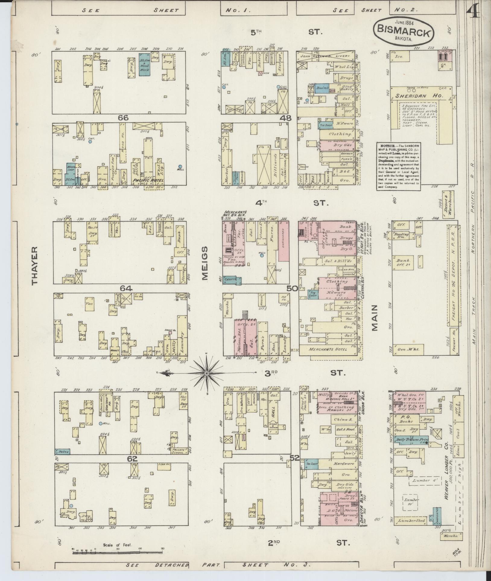 Sanborn Fire Insurance Map from Bismarck, Burleigh County, North Dakota (1884), Sheet #0004 - Historic Sanborn Fire Insurance Map Print, vintage old map wall art, antique decor, genealogy gift, North Dakota North Dakota map
