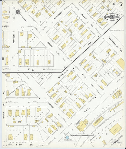 Sanborn Fire Insurance Map from East Grand Forks, Polk County, Minnesota (1909), Sheet #0007 - Complete Map Set gallery image, historic Sanborn map, vintage wall art, Minnesota Minnesota