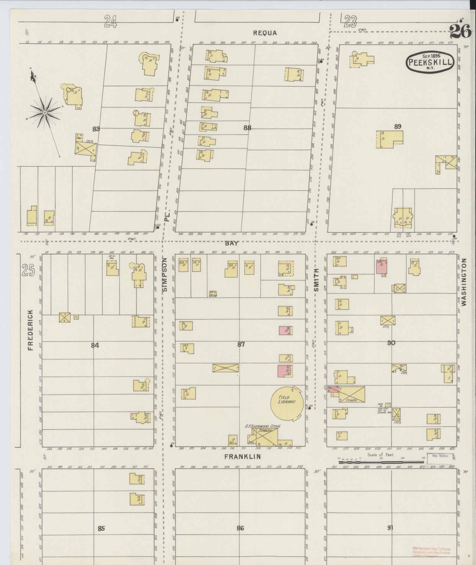 Sanborn Fire Insurance Map from Peekskill, Westchester County, New York (1895), Sheet #0026 - Complete Map Set gallery image, historic Sanborn map, vintage wall art, New York New York