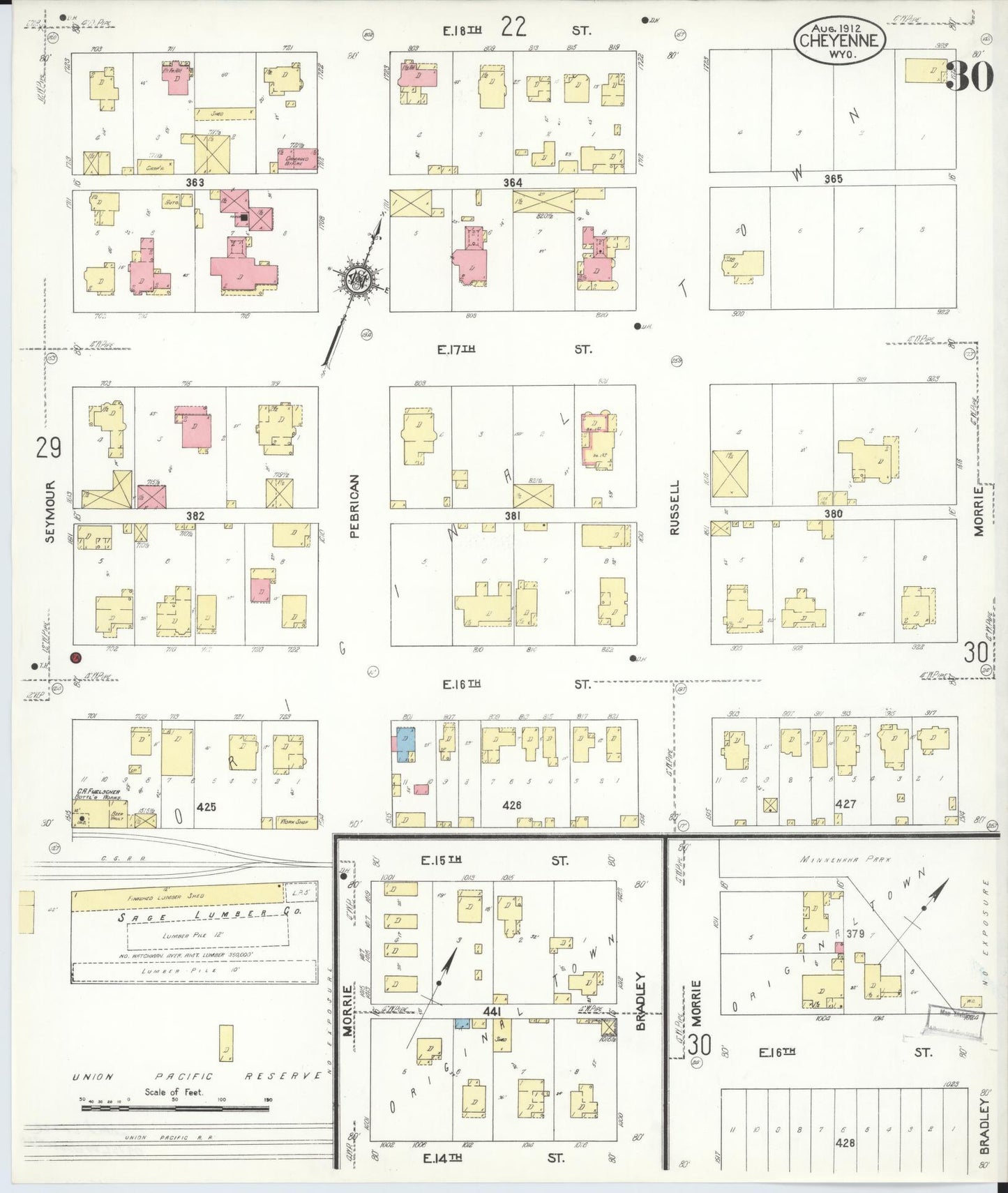 Sanborn Fire Insurance Map from Cheyenne, Laramie County, Wyoming (1912), Sheet #0030 - Complete Map Set gallery image, historic Sanborn map, vintage wall art, Wyoming Wyoming