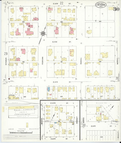 Sanborn Fire Insurance Map from Cheyenne, Laramie County, Wyoming (1912), Sheet #0030 - Complete Map Set gallery image, historic Sanborn map, vintage wall art, Wyoming Wyoming