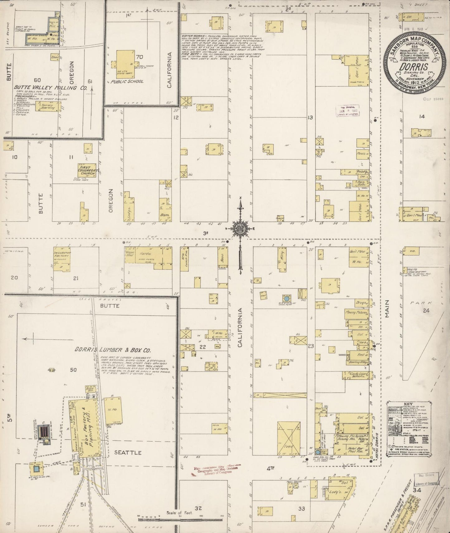 Sanborn Fire Insurance Map from Dorris, Siskiyou County, California (1912), Sheet #0001 - Historic Sanborn Fire Insurance Map Print, vintage old map wall art, antique decor, genealogy gift, California California map