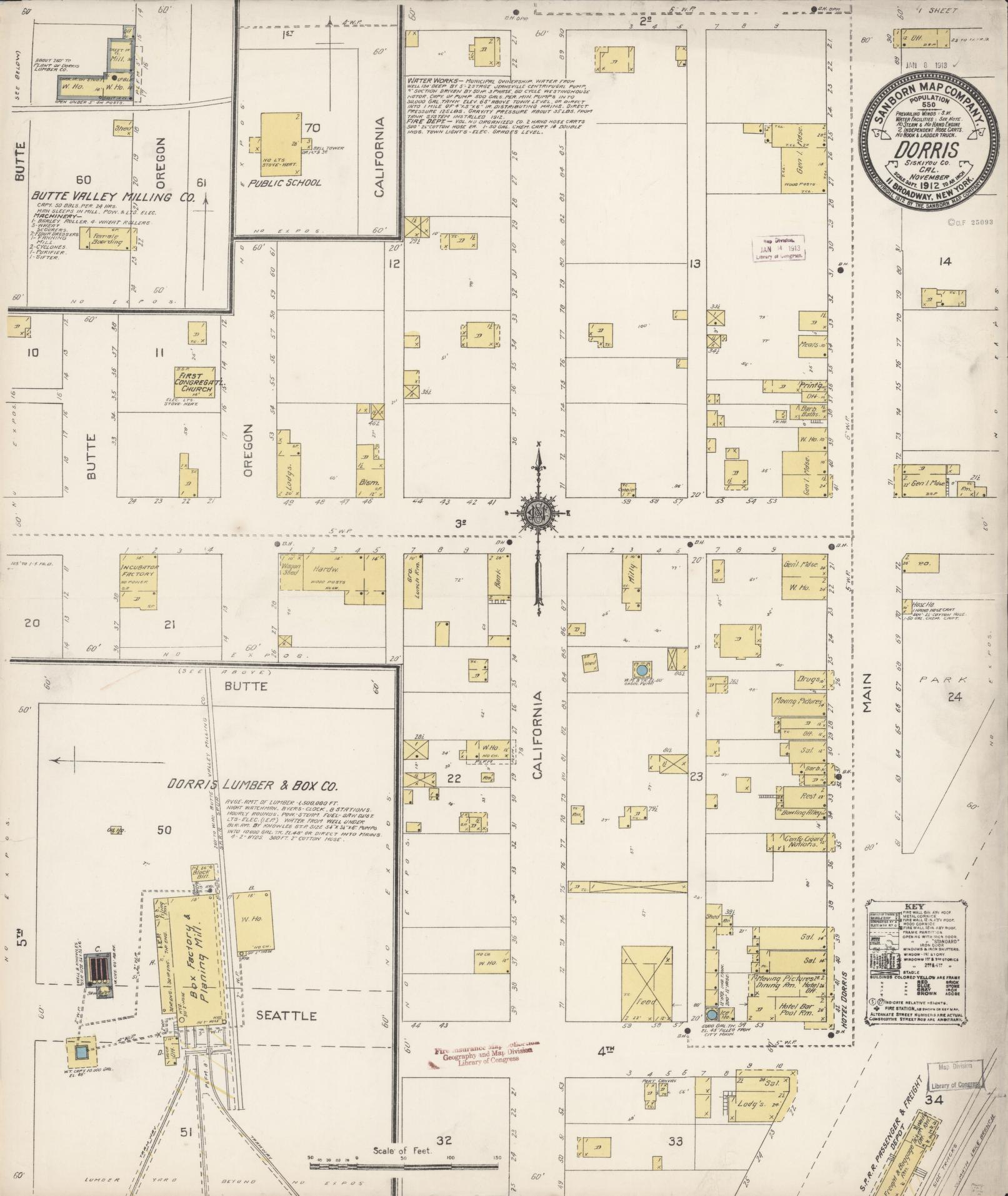 Sanborn Fire Insurance Map from Dorris, Siskiyou County, California (1912), Sheet #0001 - Historic Sanborn Fire Insurance Map Print, vintage old map wall art, antique decor, genealogy gift, California California map