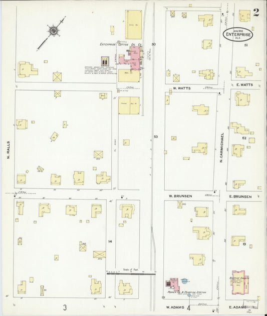 Sanborn Fire Insurance Map from Enterprise, Coffee County, Alabama (1910), Sheet #0002 - Historic Sanborn Fire Insurance Map Print, vintage old map wall art, antique decor, genealogy gift, Alabama Alabama map
