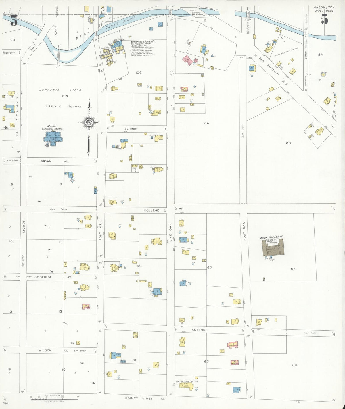 Sanborn Fire Insurance Map from Mason, Mason County, Texas (1936), Sheet #0005 - Historic Sanborn Fire Insurance Map Print, vintage old map wall art, antique decor, genealogy gift, Texas Texas map