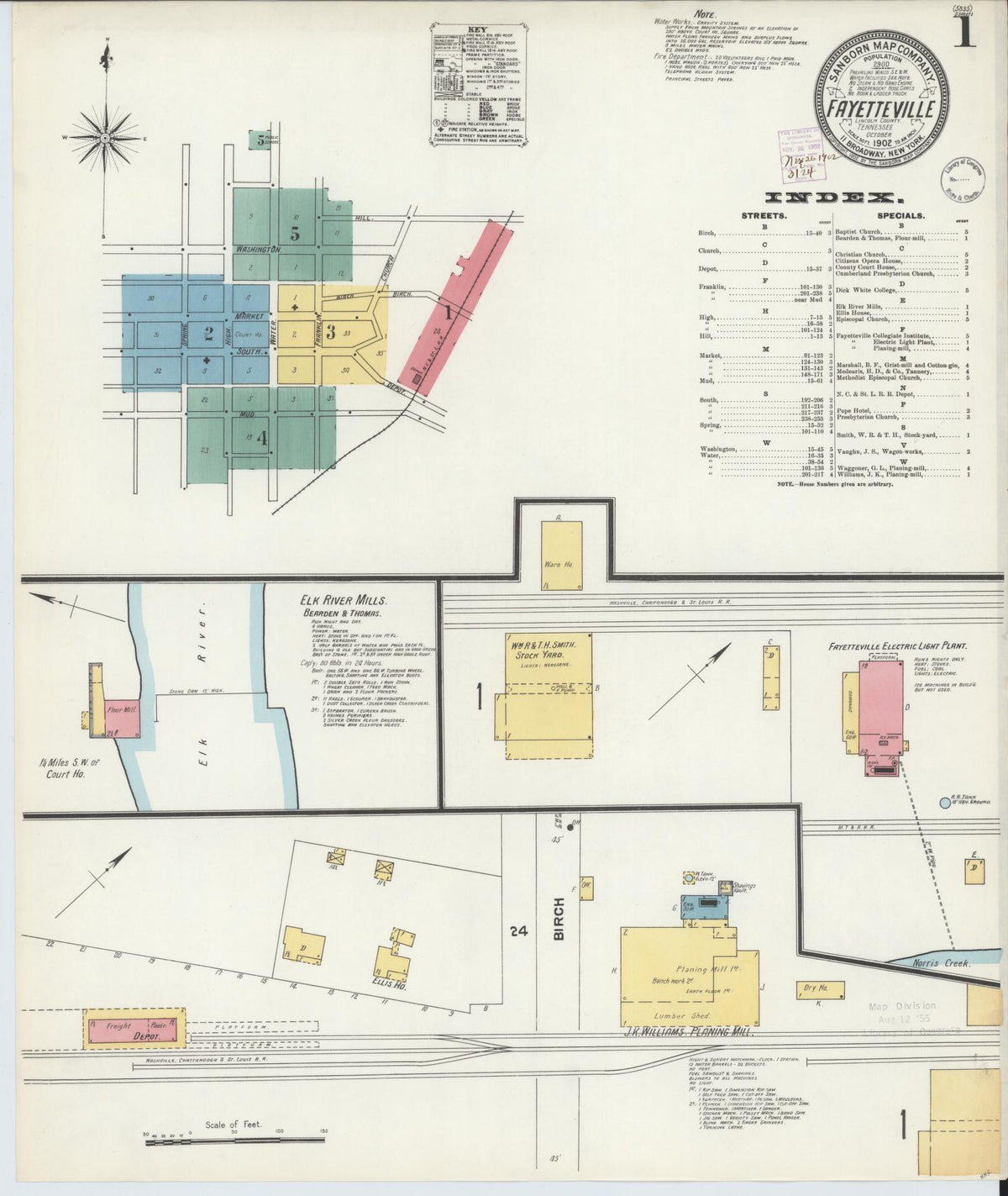 Sanborn Fire Insurance Map from Fayetteville, Lincoln County, Tennessee (1902), Sheet #0001 - Historic Sanborn Fire Insurance Map Print, vintage old map wall art, antique decor, genealogy gift, Tennessee Tennessee map