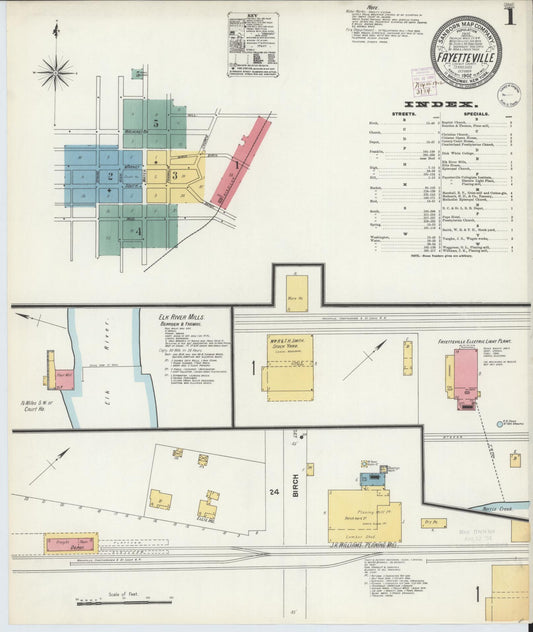 Sanborn Fire Insurance Map from Fayetteville, Lincoln County, Tennessee (1902), Sheet #0001 - Historic Sanborn Fire Insurance Map Print, vintage old map wall art, antique decor, genealogy gift, Tennessee Tennessee map