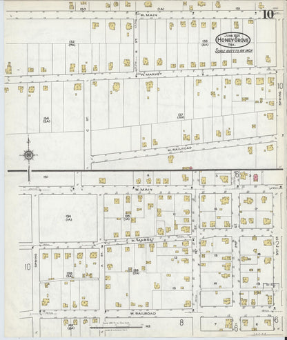 Sanborn Fire Insurance Map from Honey Grove, Fannin County, Texas (1921), Sheet #0010 - Historic Sanborn Fire Insurance Map Print, vintage old map wall art, antique decor, genealogy gift, Texas Texas map