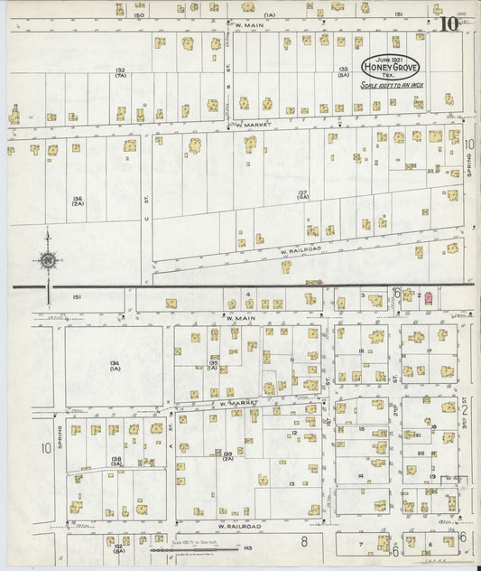 Sanborn Fire Insurance Map from Honey Grove, Fannin County, Texas (1921), Sheet #0010 - Historic Sanborn Fire Insurance Map Print, vintage old map wall art, antique decor, genealogy gift, Texas Texas map
