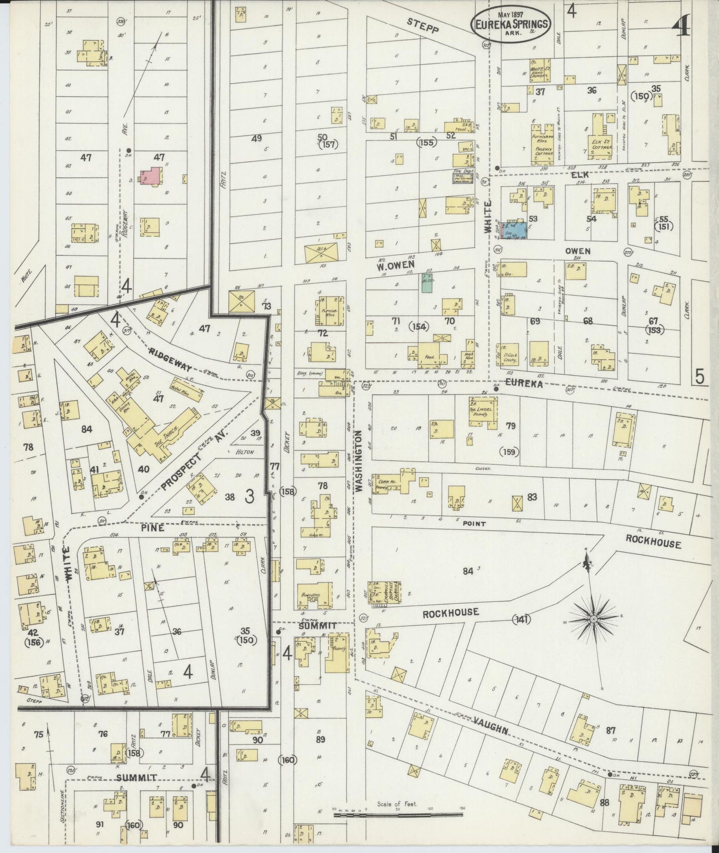 Sanborn Fire Insurance Map from Eureka Springs, Carroll County, Arkansas (1897), Sheet #0004 - Historic Sanborn Fire Insurance Map Print, vintage old map wall art, antique decor, genealogy gift, Arkansas Arkansas map