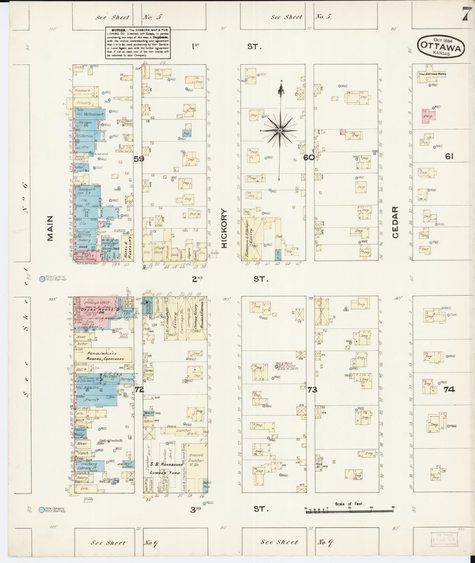 Sanborn Fire Insurance Map from Ottawa, Franklin County, Kansas (1884), Sheet #0007 - Historic Sanborn Fire Insurance Map Print, vintage old map wall art, antique decor, genealogy gift, Kansas Kansas map