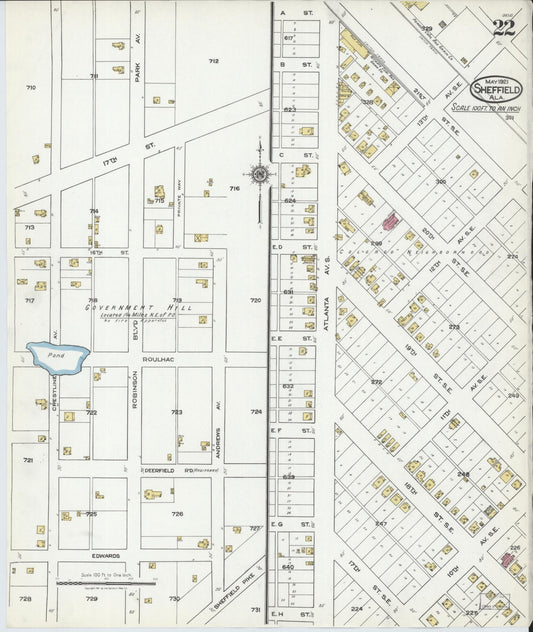 Sanborn Fire Insurance Map from Sheffield, Colbert County, Alabama (1921), Sheet #0022 - Historic Sanborn Fire Insurance Map Print, vintage old map wall art, antique decor, genealogy gift, Alabama Alabama map