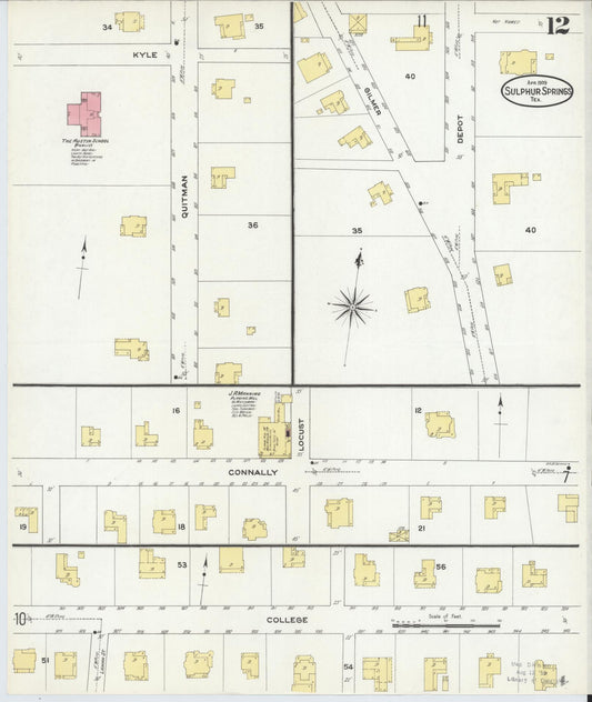 Sanborn Fire Insurance Map from Sulphur Springs, Hopkins County, Texas (1909), Sheet #0012 - Historic Sanborn Fire Insurance Map Print, vintage old map wall art, antique decor, genealogy gift, Texas Texas map