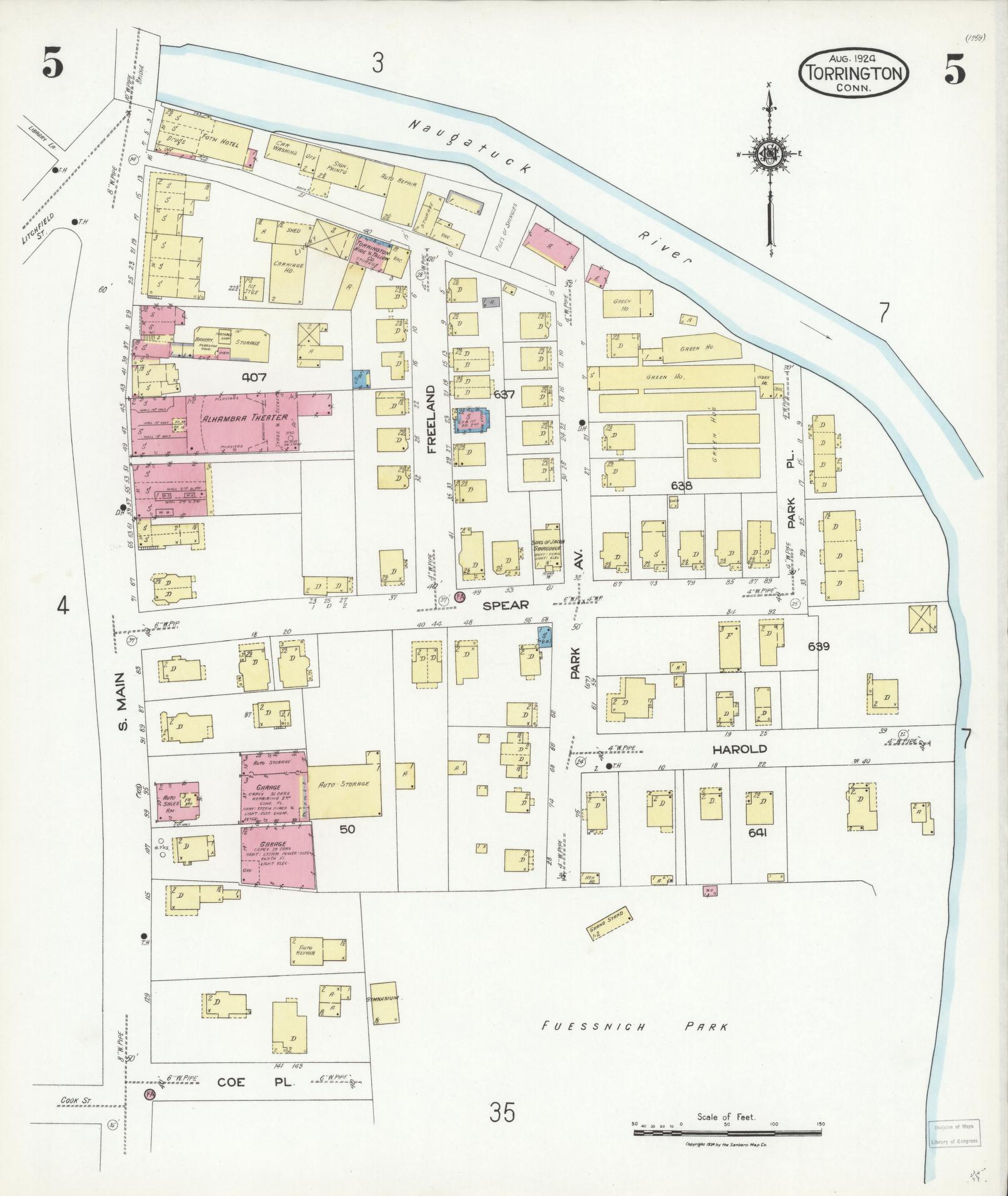 Sanborn Fire Insurance Map from Torrington, Litchfield County, Connecticut (1924), Sheet #0005 - Complete Map Set gallery image, historic Sanborn map, vintage wall art, Connecticut Connecticut