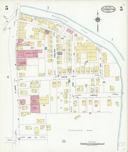 Sanborn Fire Insurance Map from Torrington, Litchfield County, Connecticut (1924), Sheet #0005 - Complete Map Set gallery image, historic Sanborn map, vintage wall art, Connecticut Connecticut