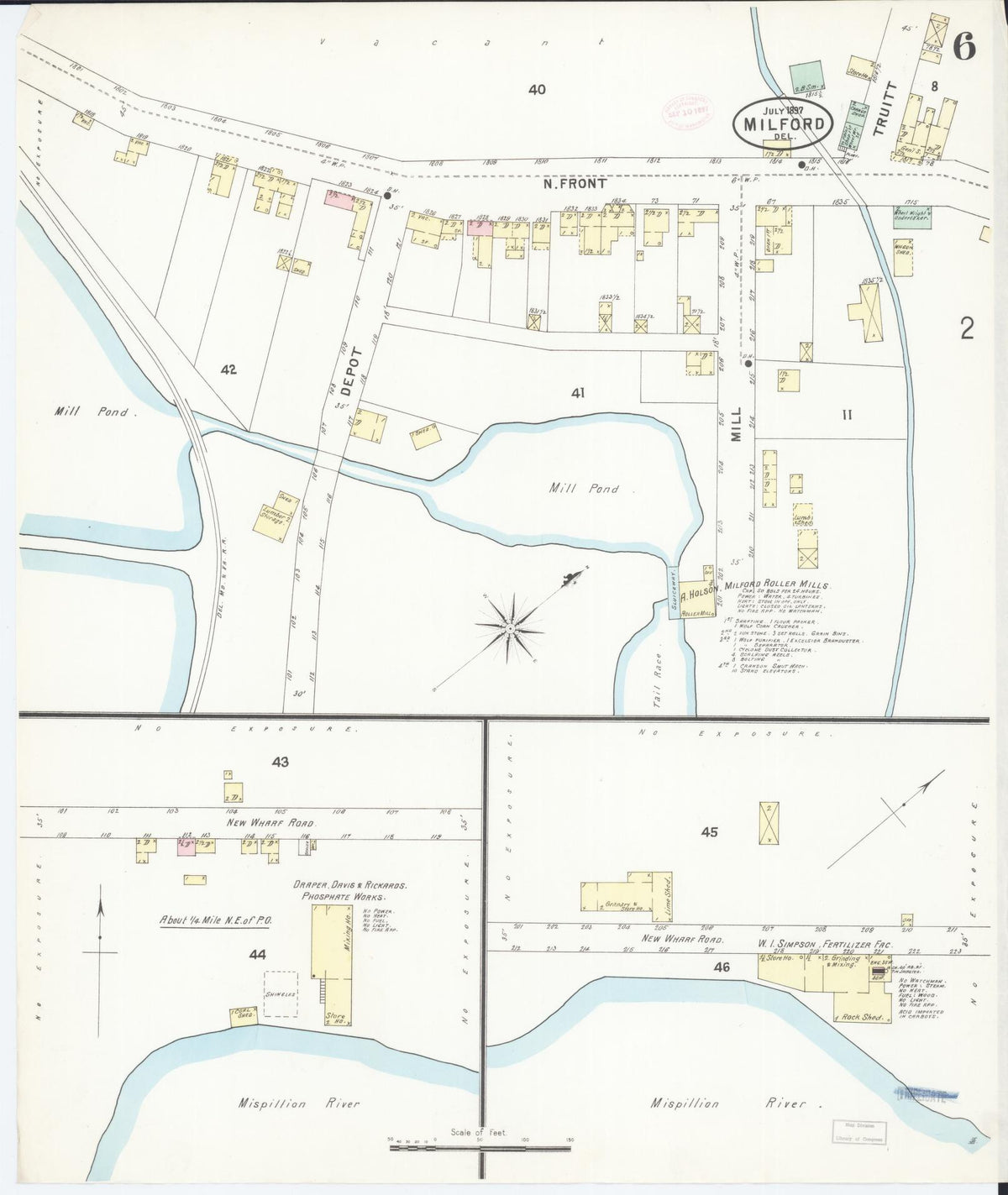 Sanborn Fire Insurance Map from Milford, Kent And Sussex Counties, Delaware (1897), Sheet #0006 - Complete Map Set gallery image, historic Sanborn map, vintage wall art, Delaware Delaware