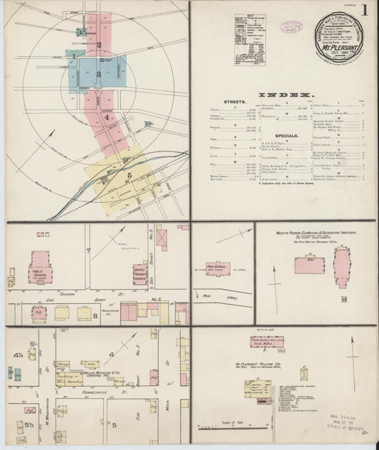 Sanborn Fire Insurance Map from Mount Pleasant, Westmoreland County, Pennsylvania (1886), Sheet #0001 - Complete Map Set gallery image, historic Sanborn map, vintage wall art, Pennsylvania Pennsylvania