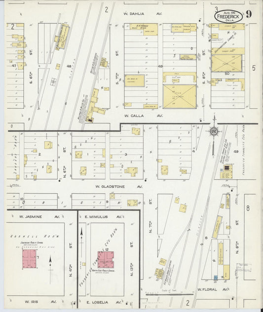 Sanborn Fire Insurance Map from Frederick, Tillman County, Oklahoma (1916), Sheet #0009 - Historic Sanborn Fire Insurance Map Print, vintage old map wall art, antique decor, genealogy gift, Oklahoma Oklahoma map