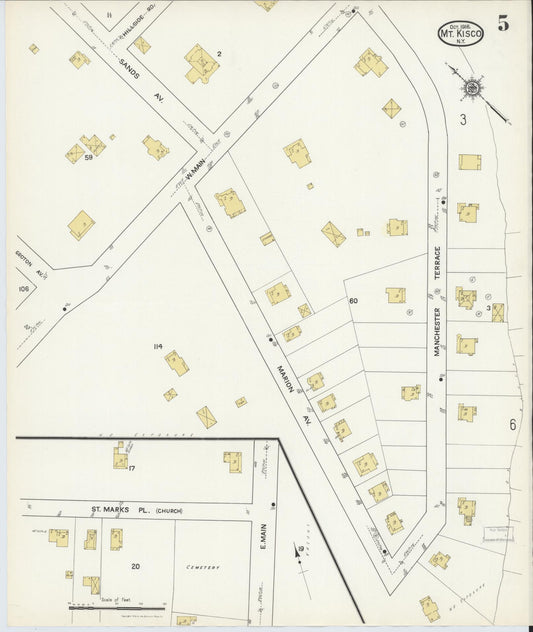 Sanborn Fire Insurance Map from Mount Kisco, Westchester County, New York (1916), Sheet #0005 - Historic Sanborn Fire Insurance Map Print, vintage old map wall art, antique decor, genealogy gift, New York New York map