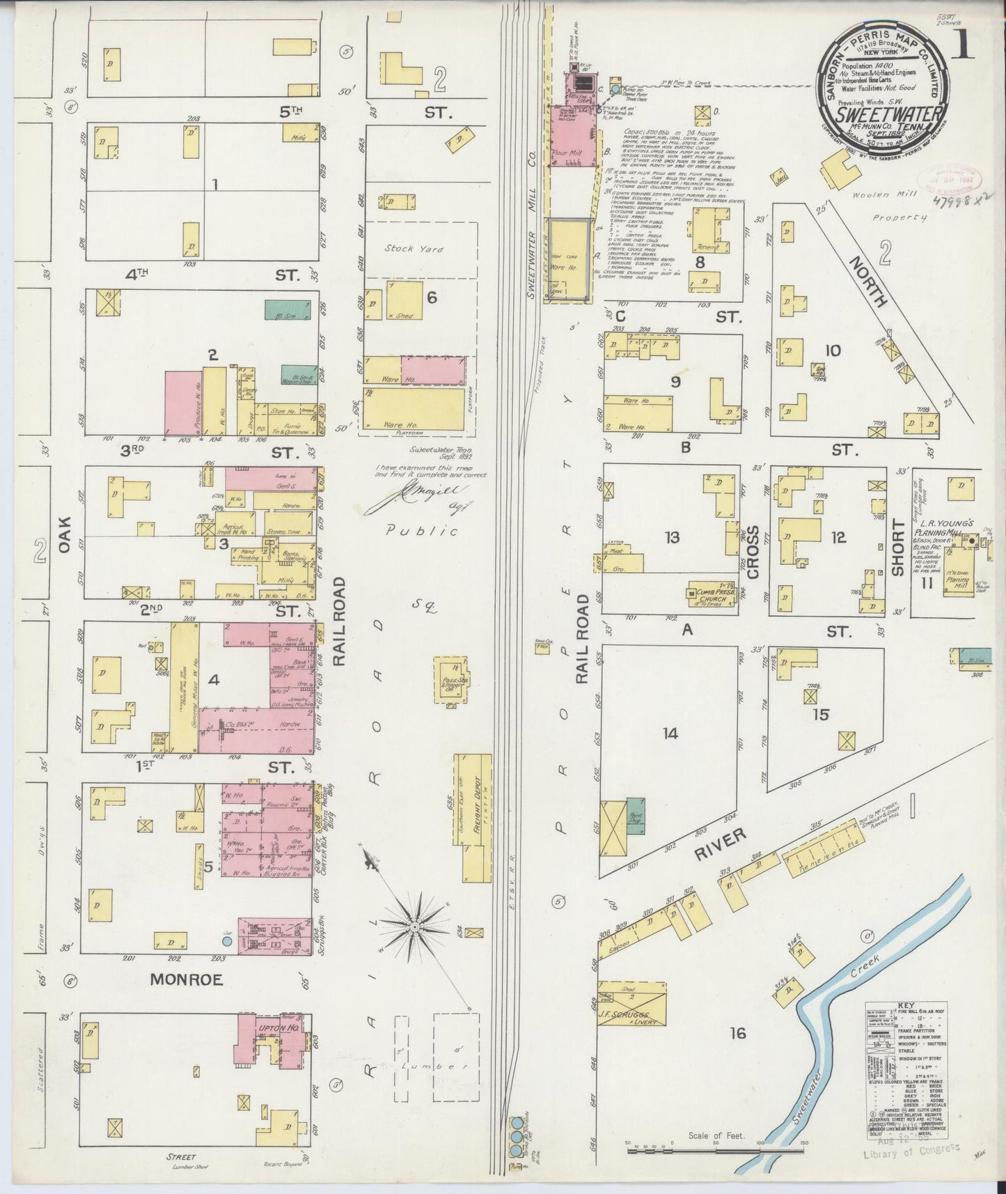 Sanborn Fire Insurance Map from Sweetwater, Monroe County, Tennessee. (1892) – Historic Sanborn Fire Insurance Map Print