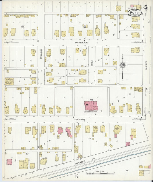 Sanborn Fire Insurance Map from Paris, Edgar County, Illinois (1916), Sheet #0005 - Historic Sanborn Fire Insurance Map Print, vintage old map wall art, antique decor, genealogy gift, Illinois Illinois map