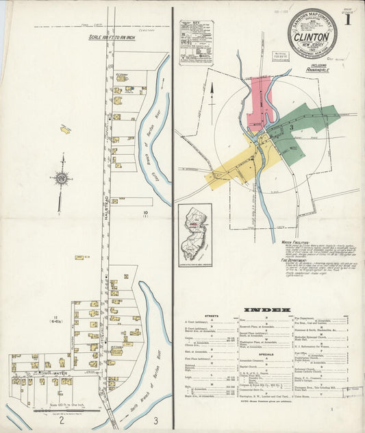 Sanborn Fire Insurance Map from Clinton, Hunterdon County, New Jersey (1921), Sheet #0001 - Complete Map Set gallery image, historic Sanborn map, vintage wall art, New Jersey New Jersey