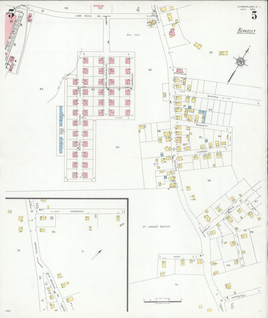 Sanborn Fire Insurance Map from Cumberland, Providence County, Rhode Island (1934), Sheet #0005 - Historic Sanborn Fire Insurance Map Print, vintage old map wall art, antique decor, genealogy gift, Rhode Island Rhode Island map