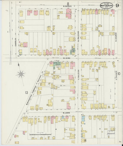 Sanborn Fire Insurance Map from Martinsburg, Berkeley County, West Virginia (1897), Sheet #0009 - Complete Map Set gallery image, historic Sanborn map, vintage wall art, West Virginia West Virginia
