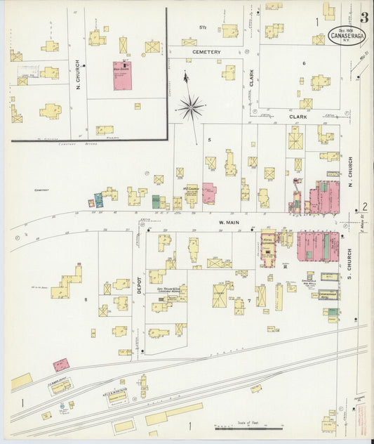 Sanborn Fire Insurance Map from Canaseraga, Allegany County, New York (1908), Sheet #0003 - Historic Sanborn Fire Insurance Map Print, vintage old map wall art, antique decor, genealogy gift, New York New York map
