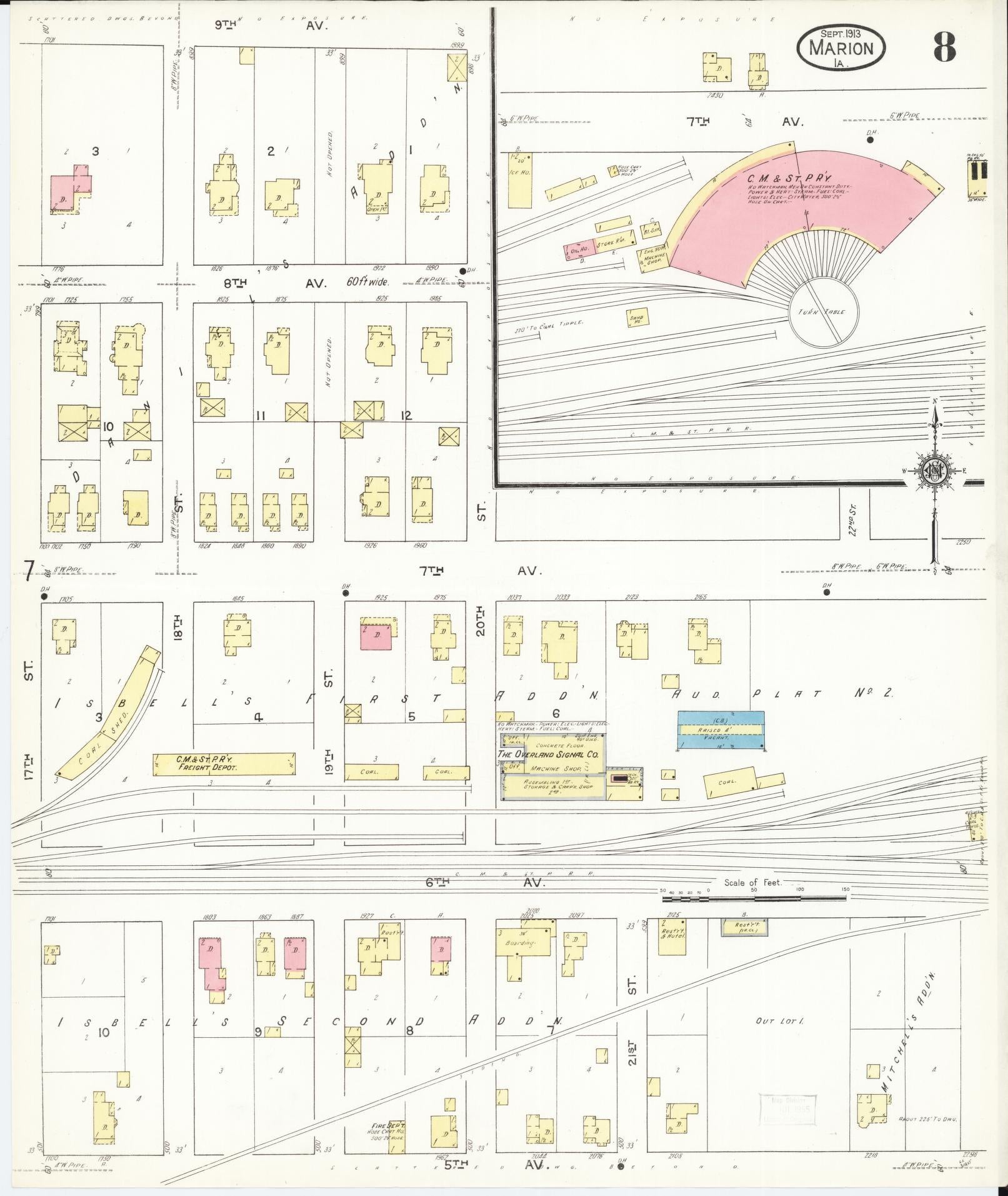 Sanborn Fire Insurance Map from Marion, Linn County, Iowa (1913), Sheet #0008 - Historic Sanborn Fire Insurance Map Print