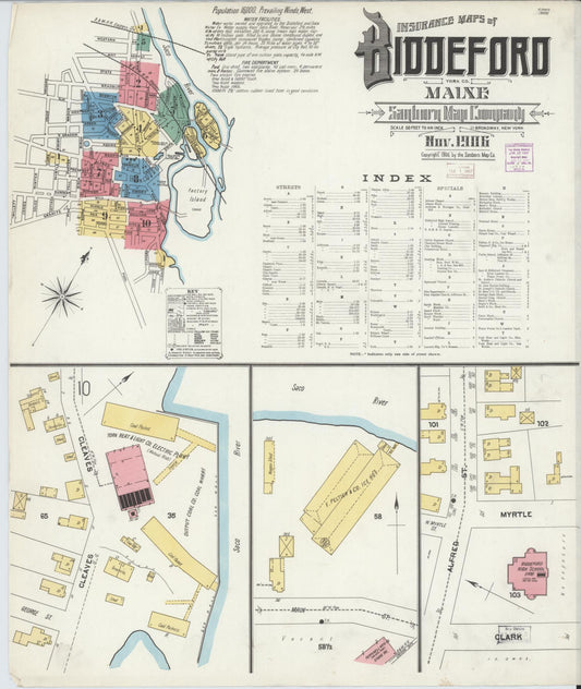 Sanborn Fire Insurance Map from Biddeford, York County, Maine (1906), Sheet #0001 - Historic Sanborn Fire Insurance Map Print, vintage old map wall art, antique decor, genealogy gift, Maine Maine map