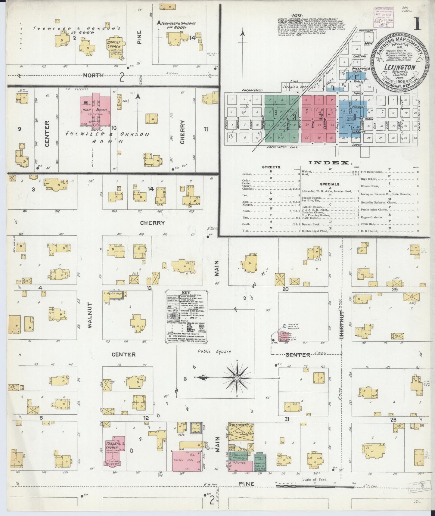 Sanborn Fire Insurance Map from Lexington, McLean County, Illinois (1906), Sheet #0001 - Historic Sanborn Fire Insurance Map Print, vintage old map wall art, antique decor, genealogy gift, Illinois Illinois map