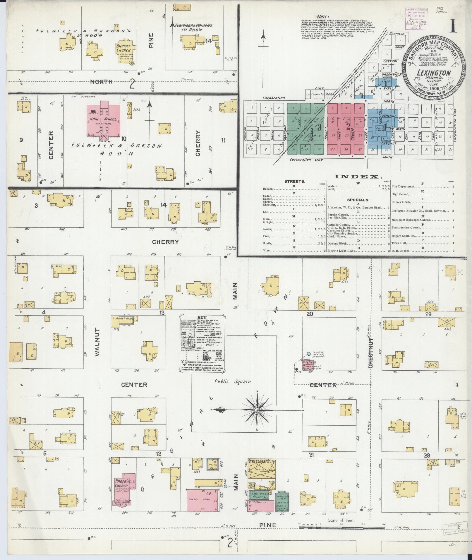 Sanborn Fire Insurance Map from Lexington, McLean County, Illinois (1906), Sheet #0001 - Historic Sanborn Fire Insurance Map Print, vintage old map wall art, antique decor, genealogy gift, Illinois Illinois map