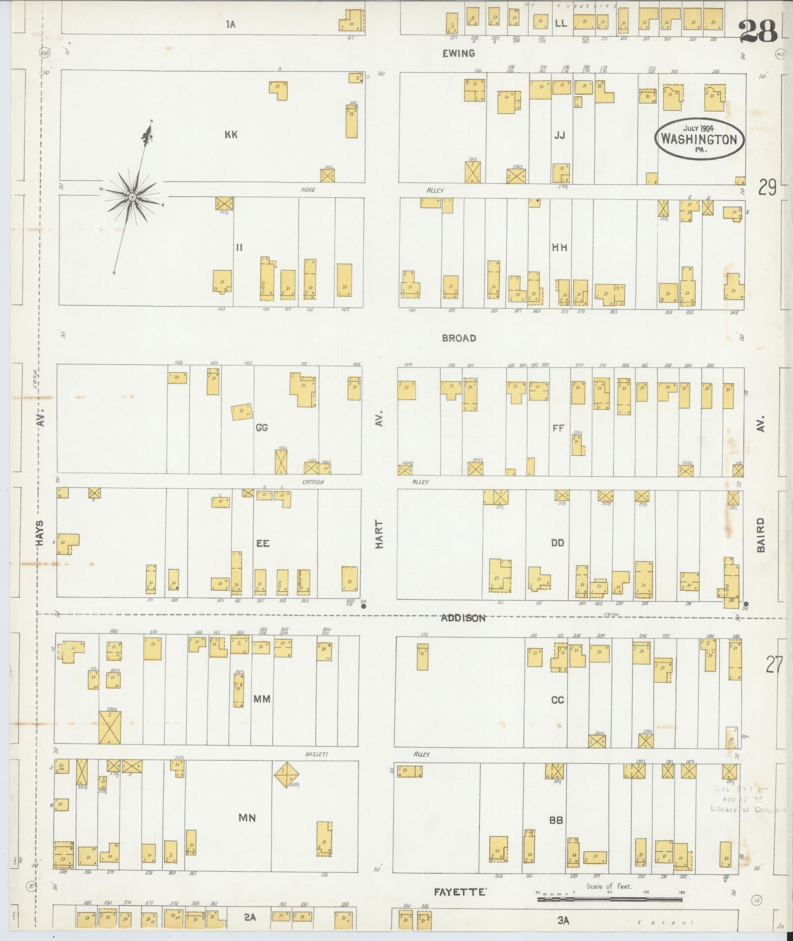 Sanborn Fire Insurance Map from Washington, Washington County, Pennsylvania (1904), Sheet #0028 - Historic Sanborn Fire Insurance Map Print, vintage old map wall art, antique decor, genealogy gift, Sanborn Fire Insurance Map from Washington Washington map