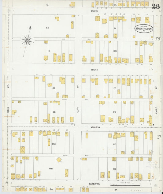 Sanborn Fire Insurance Map from Washington, Washington County, Pennsylvania (1904), Sheet #0028 - Historic Sanborn Fire Insurance Map Print, vintage old map wall art, antique decor, genealogy gift, Sanborn Fire Insurance Map from Washington Washington map
