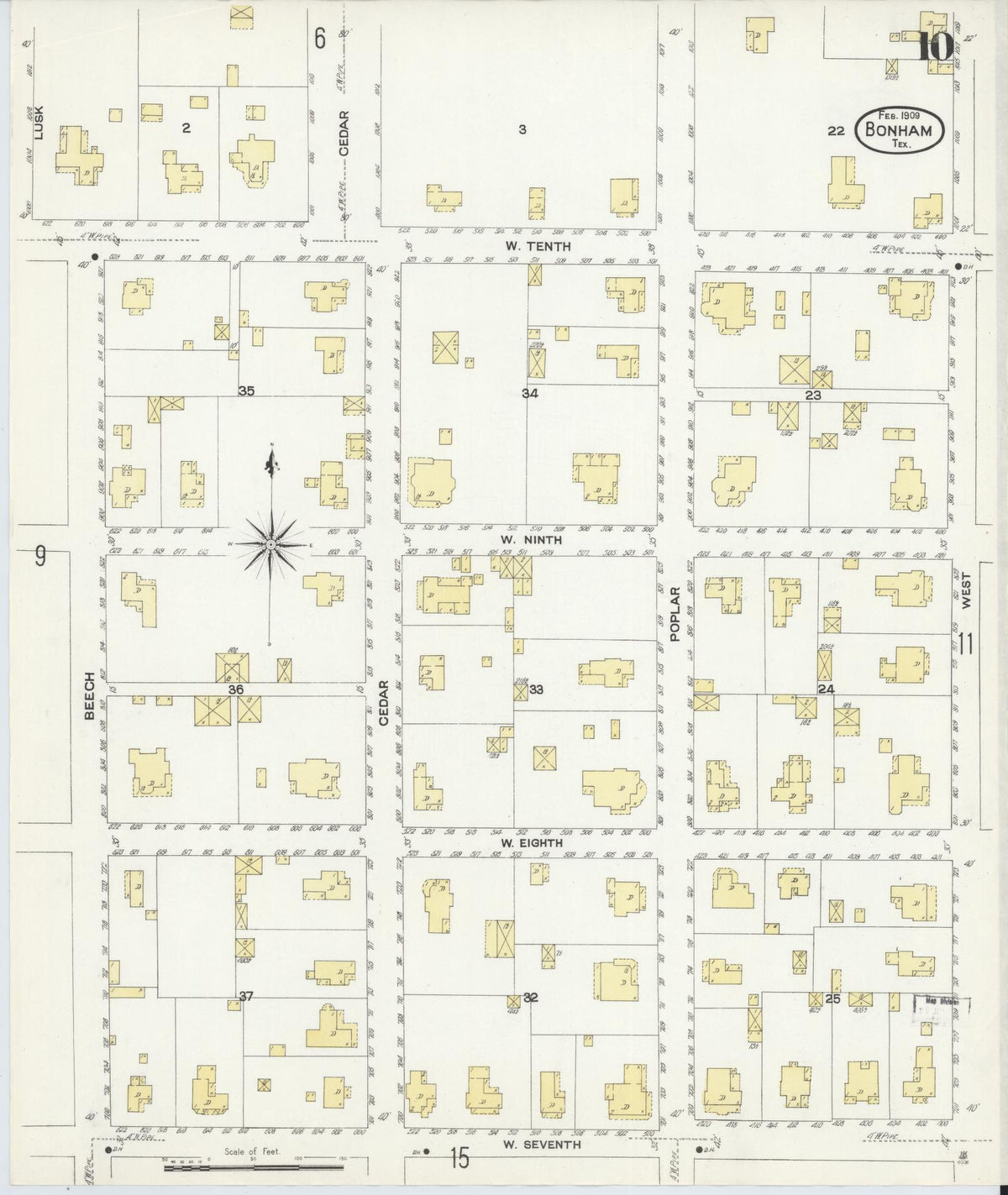 Sanborn Fire Insurance Map from Bonham, Fannin County, Texas (1909), Sheet #0010 - Complete Map Set gallery image, historic Sanborn map, vintage wall art, Texas Texas