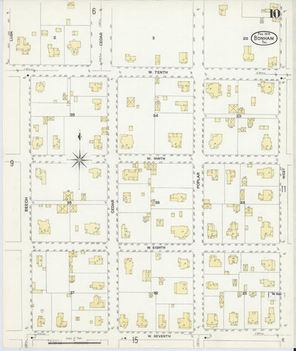 Sanborn Fire Insurance Map from Bonham, Fannin County, Texas (1909), Sheet #0010 - Complete Map Set gallery image, historic Sanborn map, vintage wall art, Texas Texas