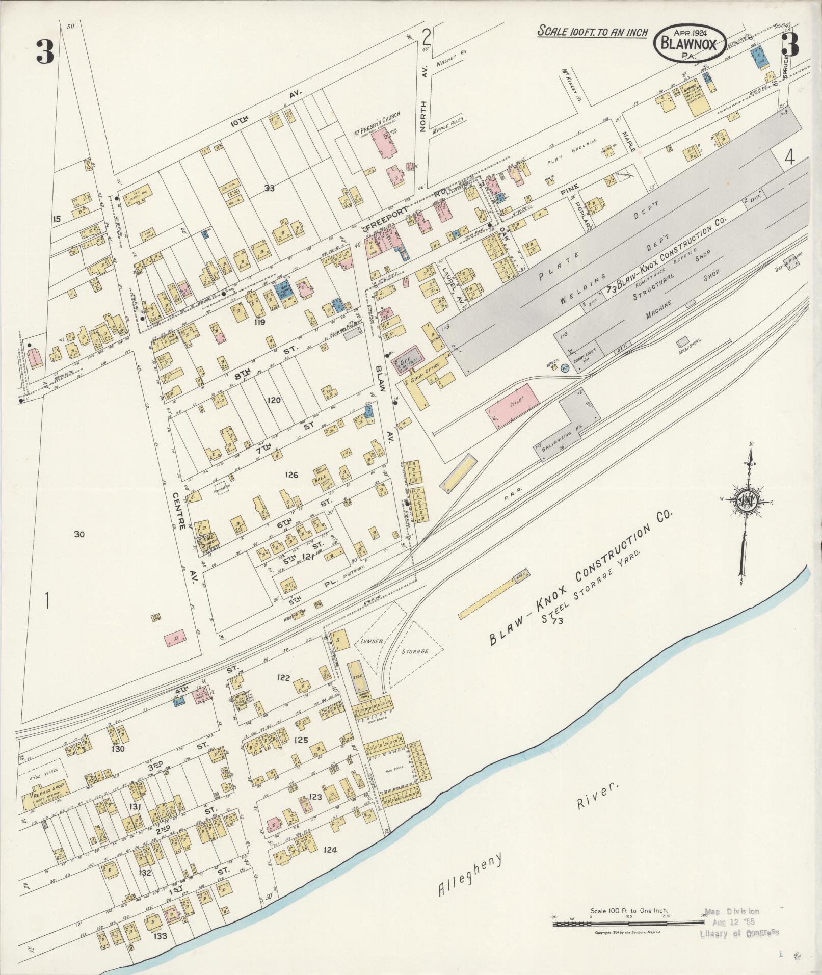 Sanborn Fire Insurance Map from Blawnox, Allegheny County, Pennsylvania (1924), Sheet #0003 - Historic Sanborn Fire Insurance Map Print, vintage old map wall art, antique decor, genealogy gift, Pennsylvania Pennsylvania map