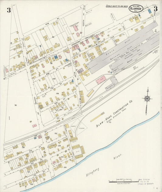 Sanborn Fire Insurance Map from Blawnox, Allegheny County, Pennsylvania (1924), Sheet #0003 - Historic Sanborn Fire Insurance Map Print, vintage old map wall art, antique decor, genealogy gift, Pennsylvania Pennsylvania map