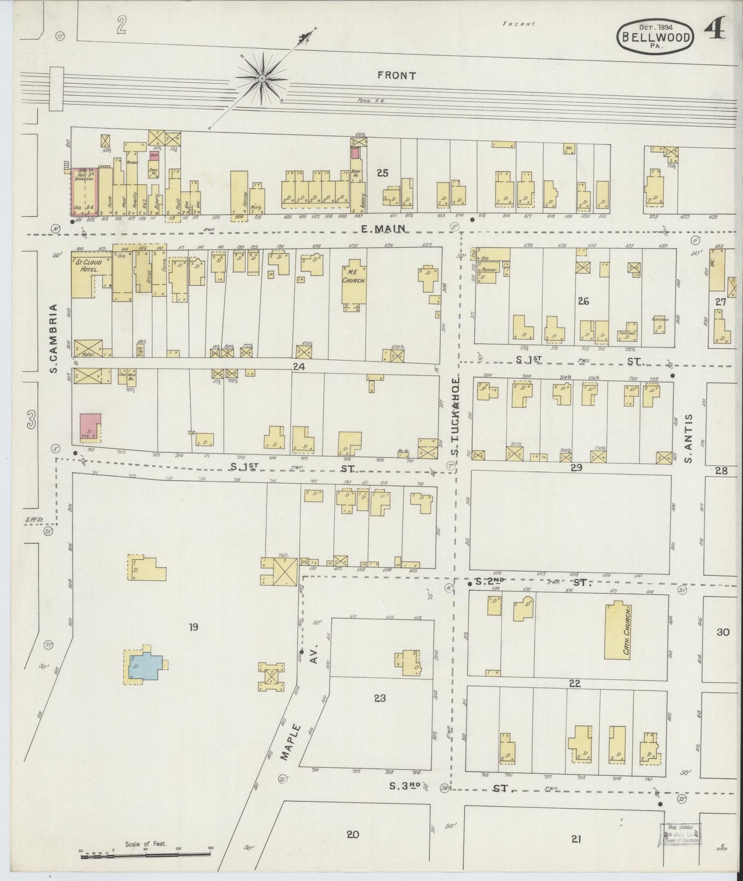 Sanborn Fire Insurance Map from Bellwood, Blair County, Pennsylvania (1894), Sheet #0004 - Historic Sanborn Fire Insurance Map Print, vintage old map wall art, antique decor, genealogy gift, Pennsylvania Pennsylvania map
