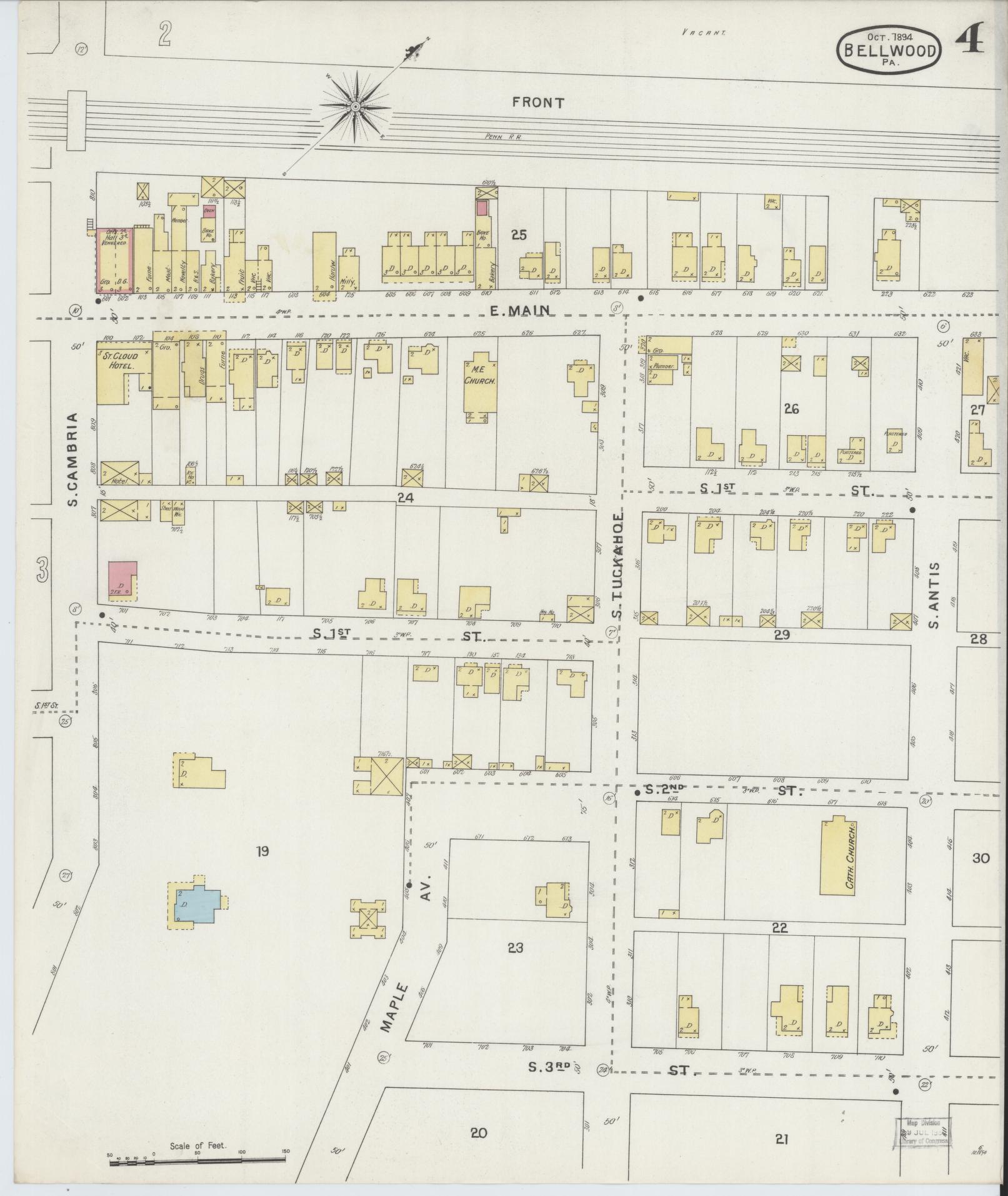 Sanborn Fire Insurance Map from Bellwood, Blair County, Pennsylvania (1894), Sheet #0004 - Historic Sanborn Fire Insurance Map Print, vintage old map wall art, antique decor, genealogy gift, Pennsylvania Pennsylvania map