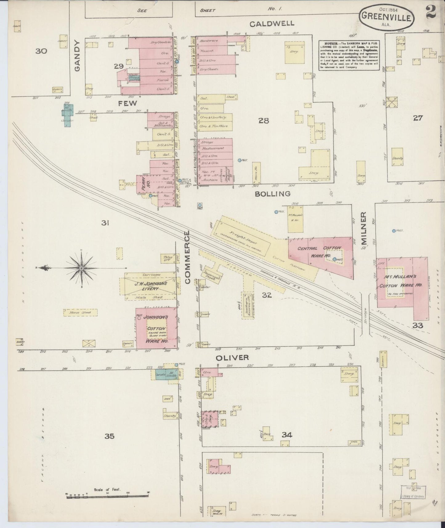 Sanborn Fire Insurance Map from Greenville, Butler County, Alabama (1884), Sheet #0002 - Complete Map Set gallery image, historic Sanborn map, vintage wall art, Alabama Alabama