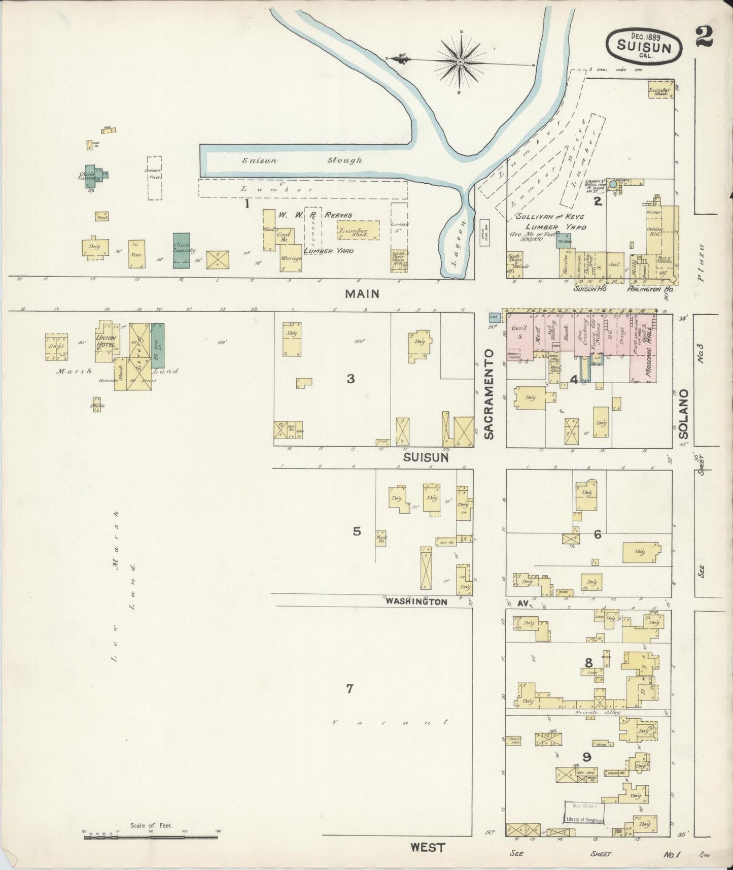 Sanborn Fire Insurance Map from Suisun, Solano County, California (1889), Sheet #0002 - Complete Map Set gallery image, historic Sanborn map, vintage wall art, California California