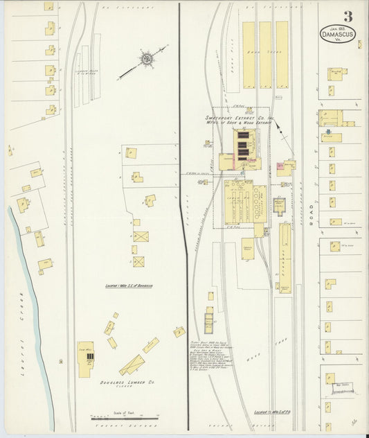 Sanborn Fire Insurance Map from Damascus, Washington County, Virginia (1913), Sheet #0003 - Historic Sanborn Fire Insurance Map Print, vintage old map wall art, antique decor, genealogy gift, Virginia Virginia map