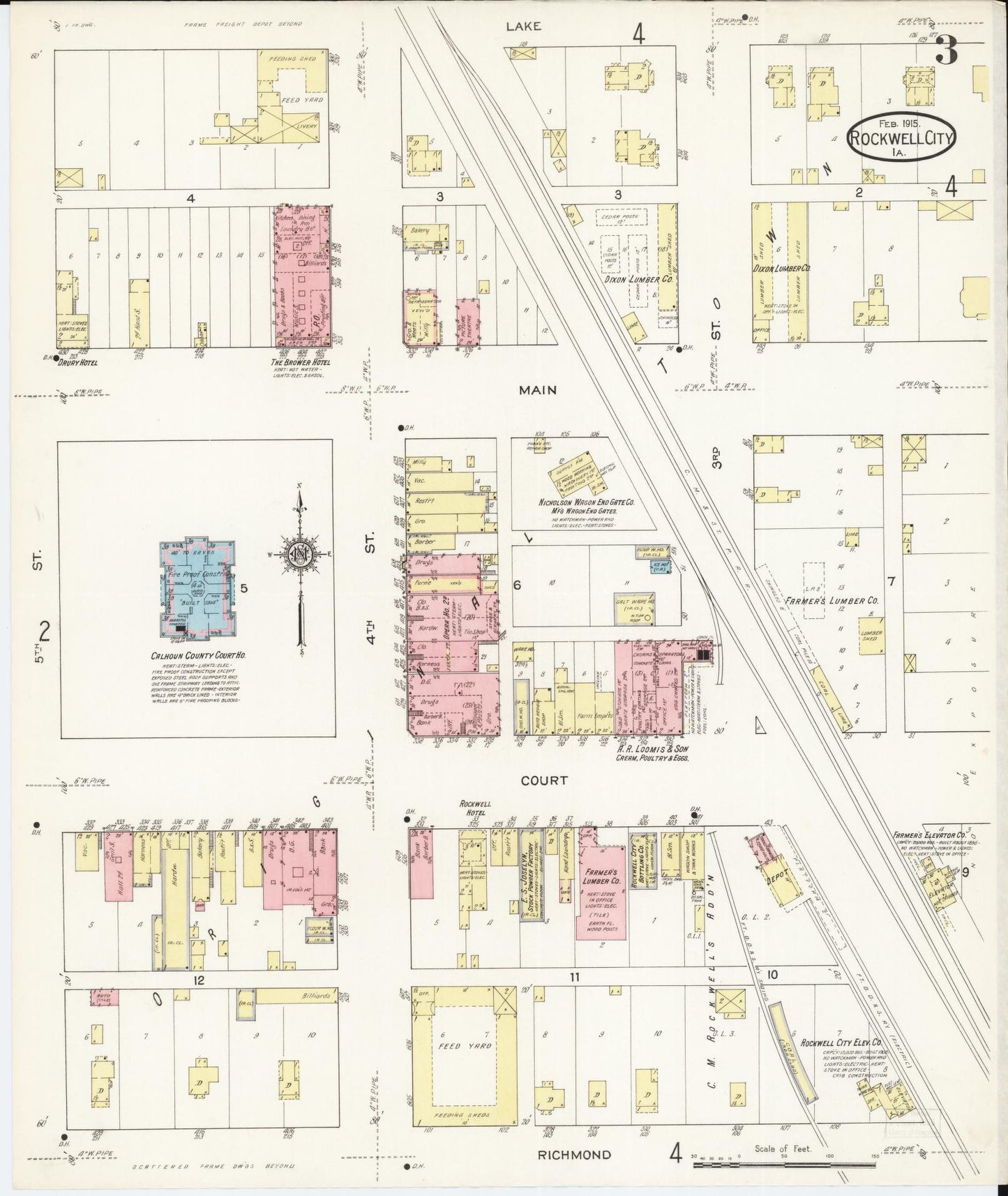 Sanborn Fire Insurance Map from Rockwell City, Calhoun County, Iowa (1915), Sheet #0003 - Historic Sanborn Fire Insurance Map Print, vintage old map wall art