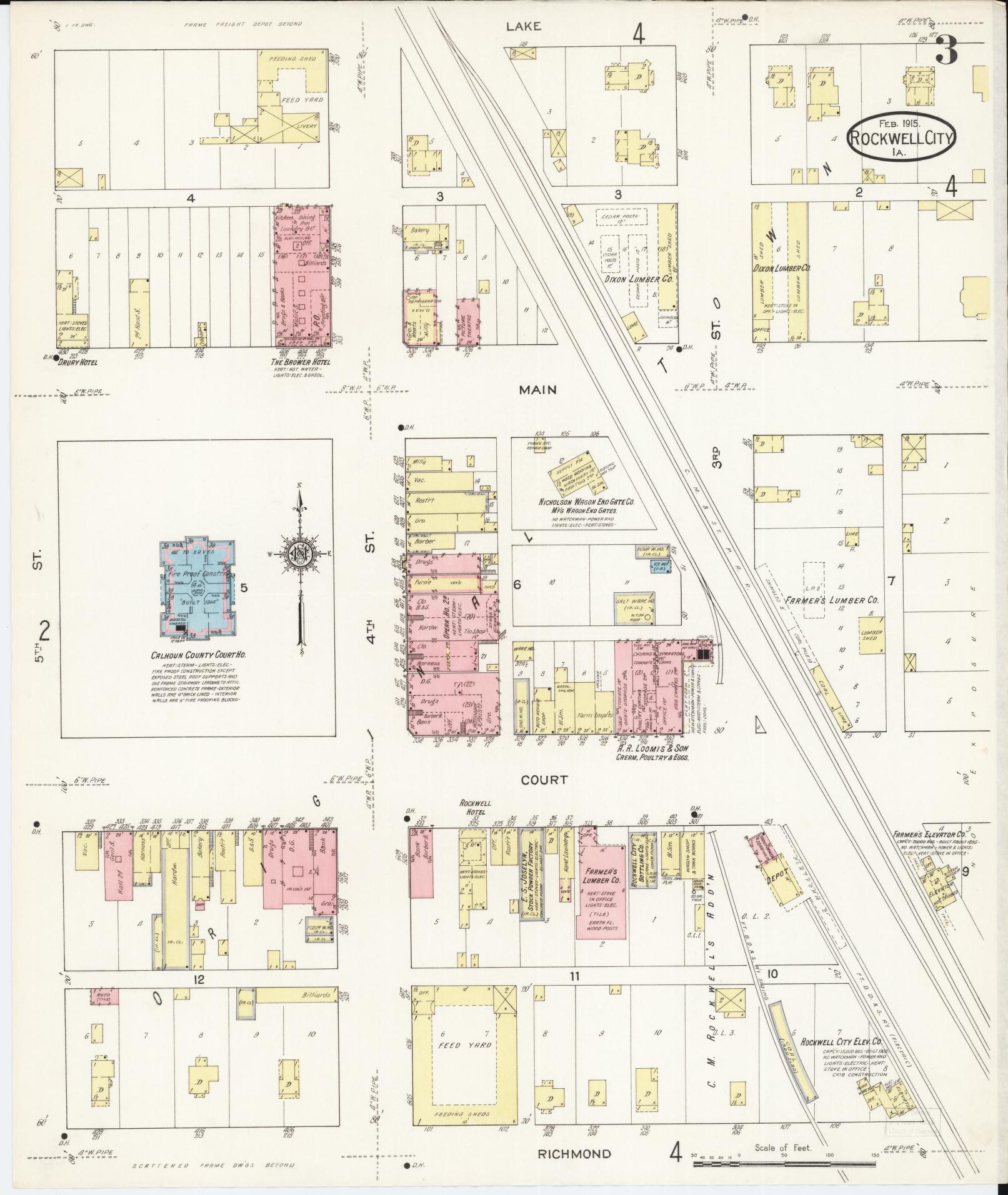 Sanborn Fire Insurance Map from Rockwell City, Calhoun County, Iowa (1915), Sheet #0003 - Historic Sanborn Fire Insurance Map Print, vintage old map wall art