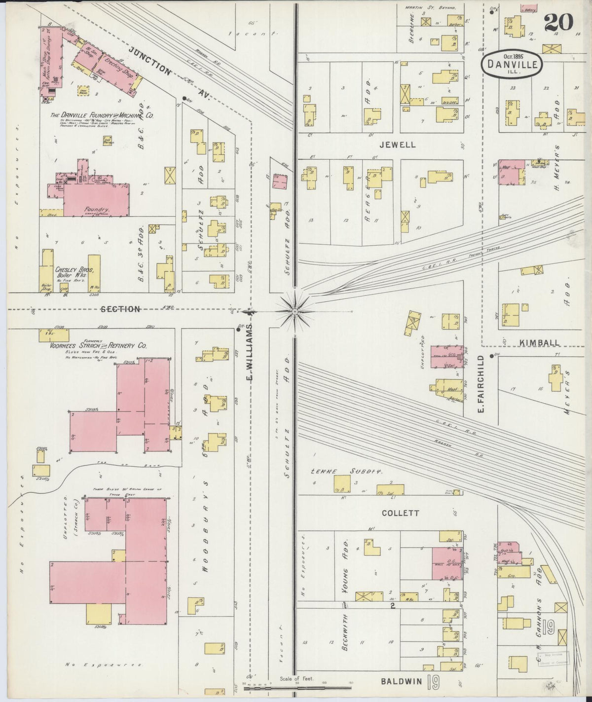 Sanborn Fire Insurance Map from Danville, Vermilion County, Illinois (1895), Sheet #0020 - Complete Map Set gallery image, historic Sanborn map, vintage wall art, Illinois Illinois