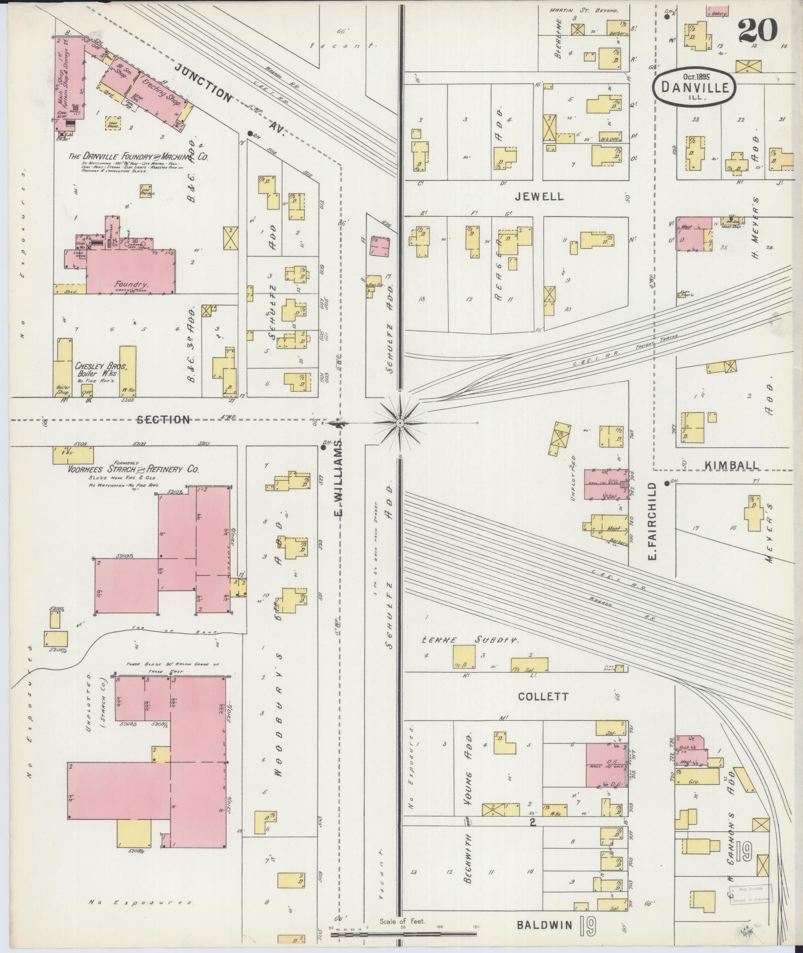 Sanborn Fire Insurance Map from Danville, Vermilion County, Illinois (1895), Sheet #0020 - Complete Map Set gallery image, historic Sanborn map, vintage wall art, Illinois Illinois